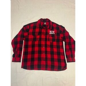 Burnside Mens 2X Red Black Buffalo Plaid Flannel Island City Brewing Co Shirt